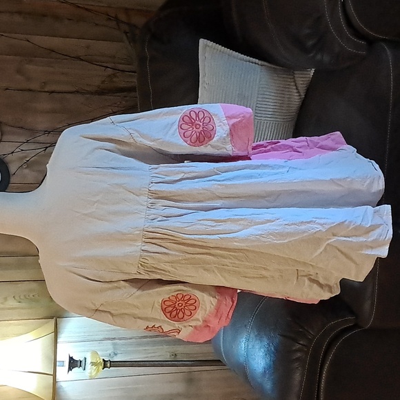 Veveret Embroidered Babydoll Shift Dress Mini Boho Hippie Linen Artsy Floral - Picture 4 of 10